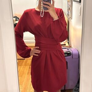 Wrap red dress long sleeves